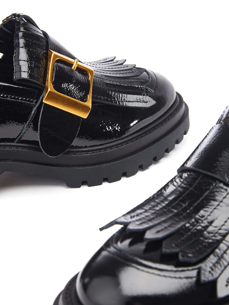 Moda in Pelle SH Arden Chunky gležnjar z luknjičastim vzorcem in vezalkami črni mokasini - Slika 4 iz 4