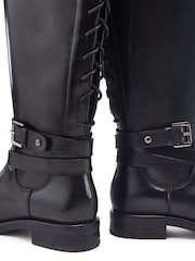Moda in Pelle Somain Jodper Strap Detail Long Leather Black Boots - Image 3 of 4