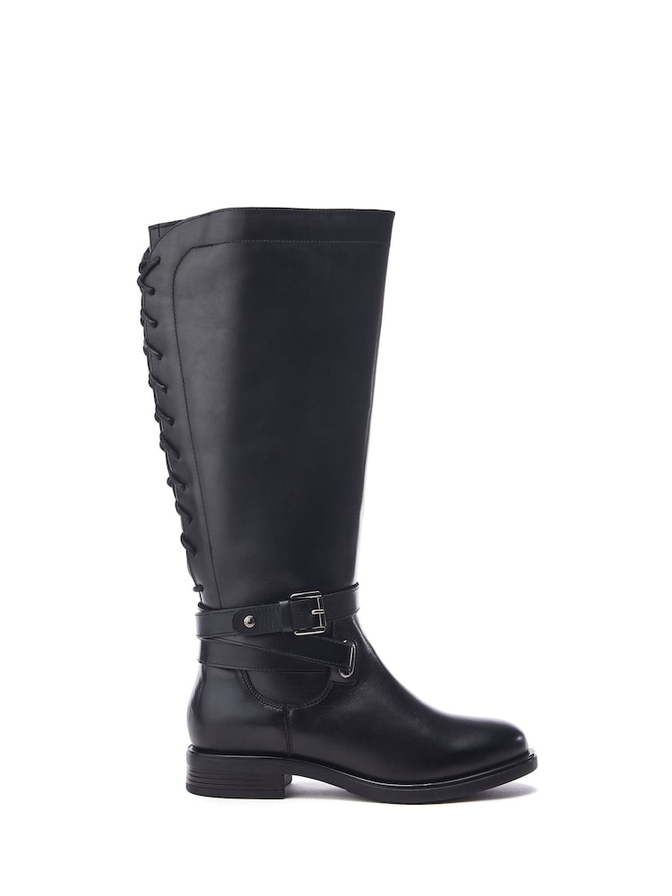 Moda in Pelle Somain Jodper Strap Detail Long Leather Black Boots - Image 4 of 4