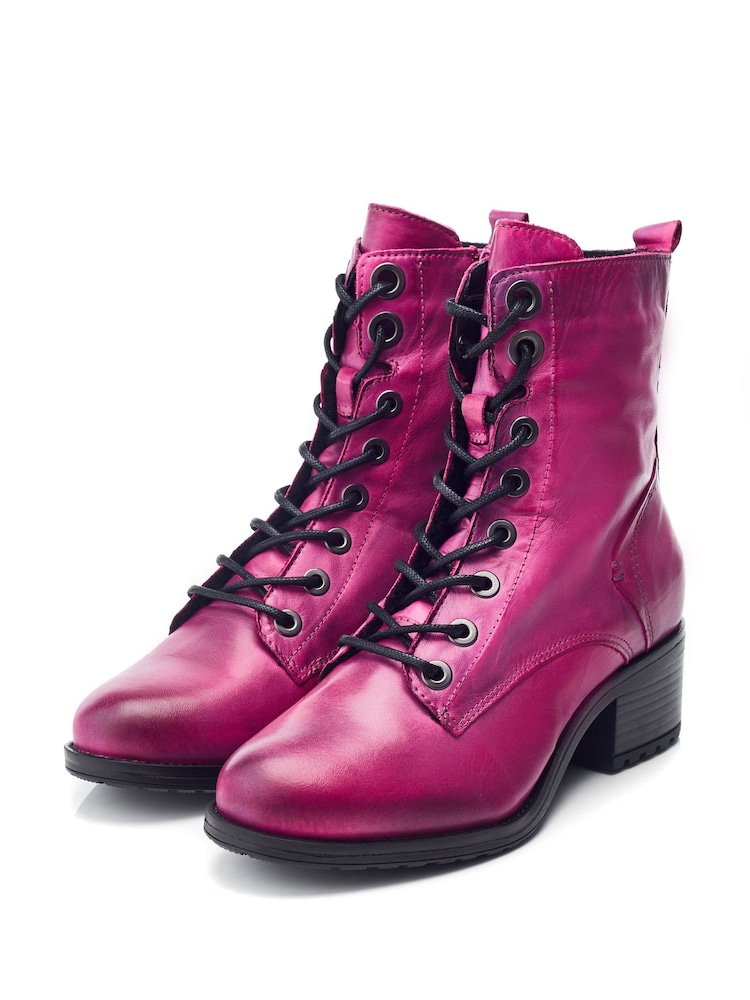 Розовый - Moda in Pelle BEZZIE LACE UP LEATHER ANKLE BOOT - Image 2 of 4