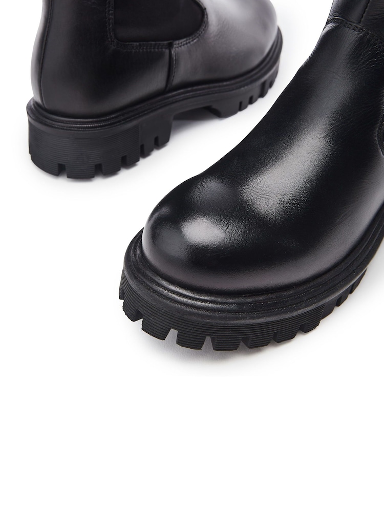 Moda in Pelle Palapi Knee High Leather Long Black Boots - Image 4 of 4