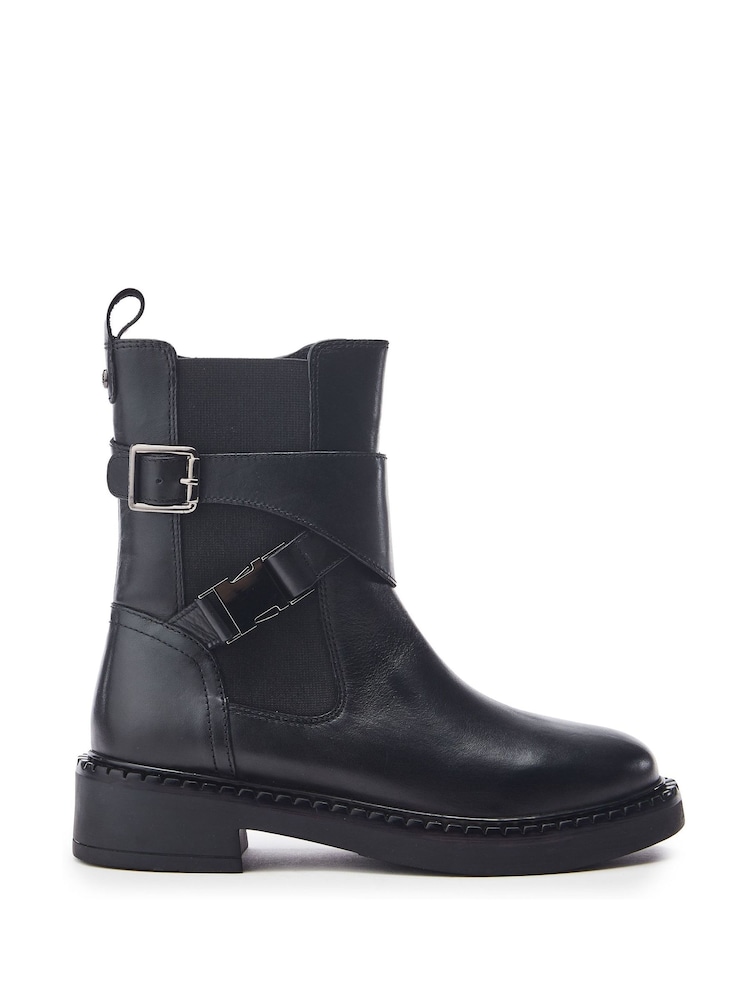 Moda in Pelle Piorro Buckle and Clip Detail Leather Ankle Boots - Imaginea 1 din 4