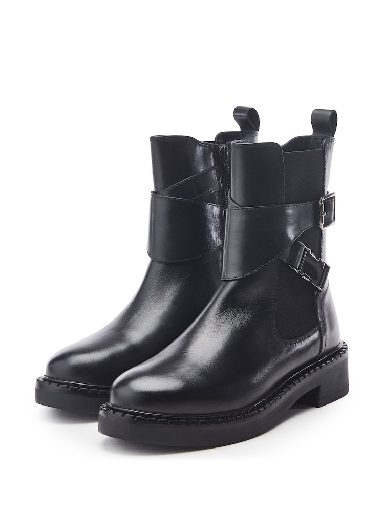 Moda in Pelle Piorro Buckle and Clip Detail Leather Ankle Boots - Imaginea 2 din 4