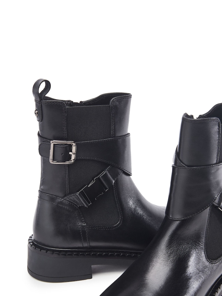 Moda in Pelle Piorro Buckle and Clip Detail Leather Ankle Boots - Imaginea 4 din 4