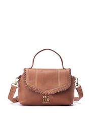 Moda in Pelle Amelia Whipstitch Detail Leather Brown Cross-Body Bag - Image 1 of 4