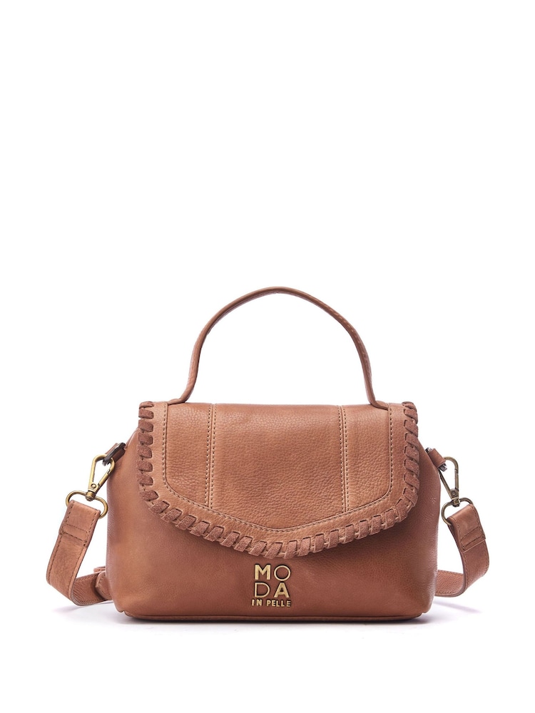 Moda in Pelle Amelia Whipstitch Detail Leather Brown Cross-Body Bag - Image 1 of 4