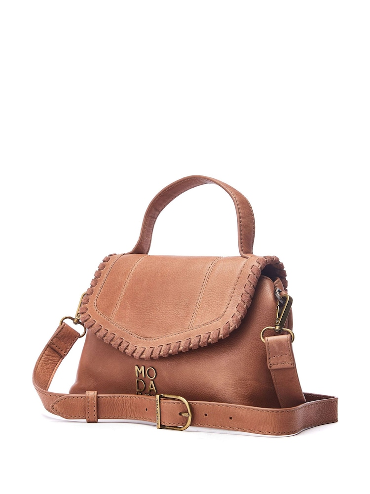 Moda in Pelle Amelia Whipstitch Detail Leather Brown Cross-Body Bag - Image 2 of 4
