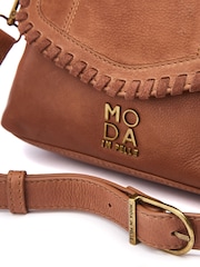 Moda in Pelle Amelia Whipstitch Detail Leather Brown Cross-Body Bag - Image 3 of 4