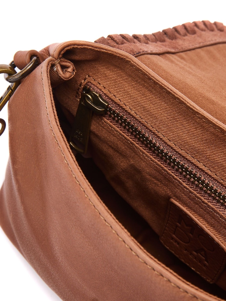 Moda in Pelle Amelia Whipstitch Detail Leather Brown Cross-Body Bag - Image 4 of 4