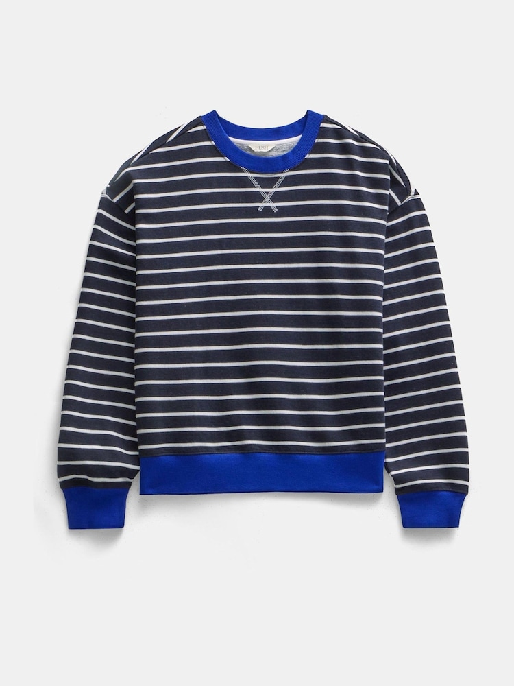 Hush Blue Luca Stripe Heavyweight 100% Cotton Sweatshirt - Image 5 of 5