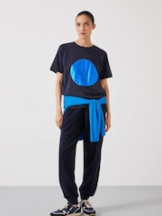 Blau - Hush Metallic Print Oversized Graphic 100% Cotton T-Shirt - Bild 3 von 5