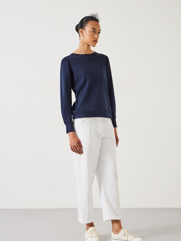 Hush Navy Blue Emily Puff Sleeve 100% Cotton Jersey Top - Image 2 of 5