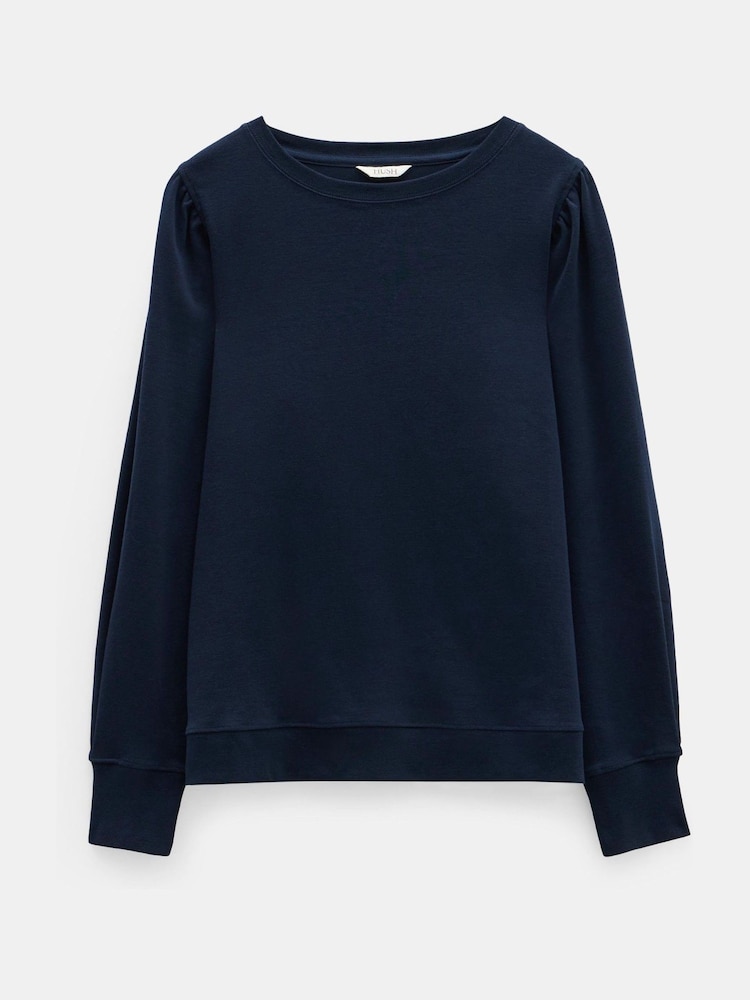 Hush Navy Blue Emily Puff Sleeve 100% Cotton Jersey Top - Image 5 of 5