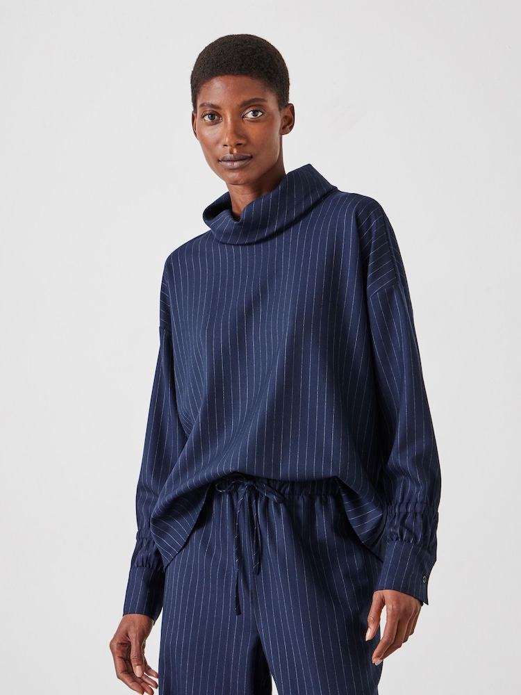 Hush Blue Pinstripe Wool Blend Top - Image 1 of 5