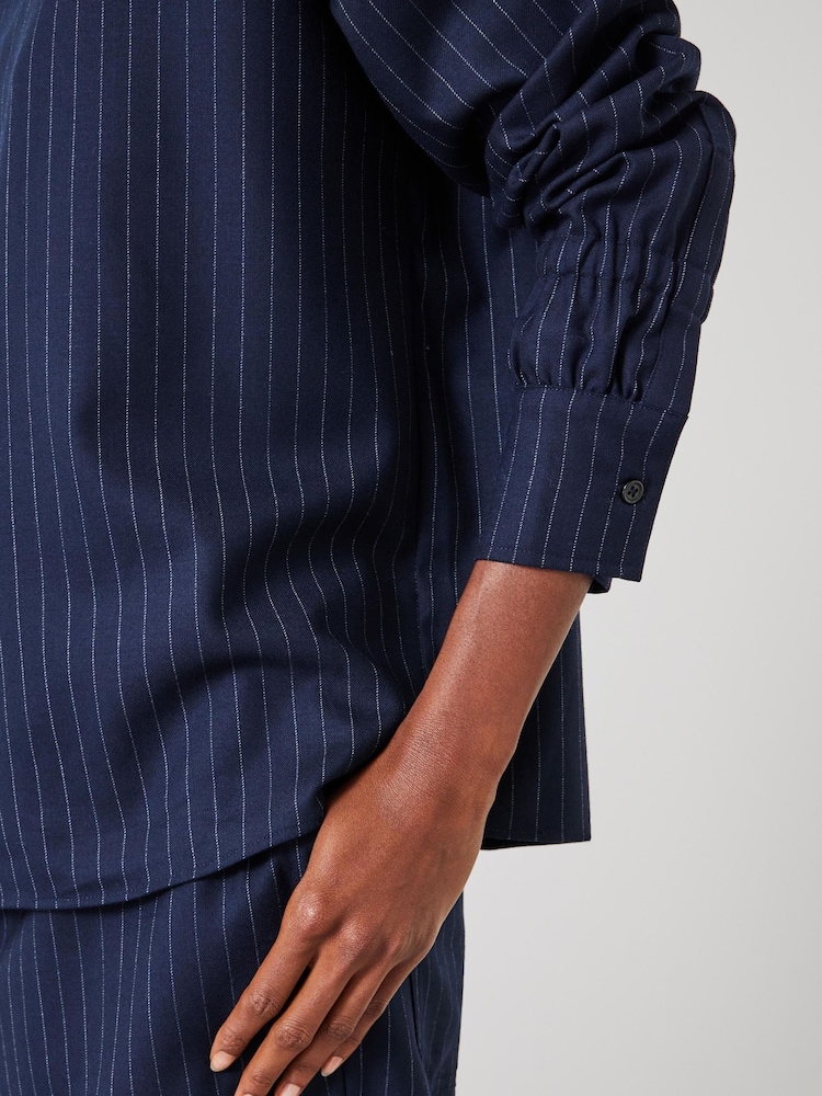 Hush Blue Pinstripe Wool Blend Top - Image 4 of 5