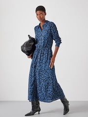 Hush Blue Printed Long Sleeve Midi Shirt Dress - Image 1 of 4