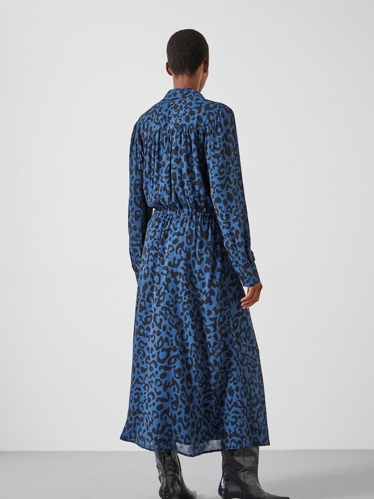 Hush Blue Printed Long Sleeve Midi Shirt Dress - Image 2 of 4