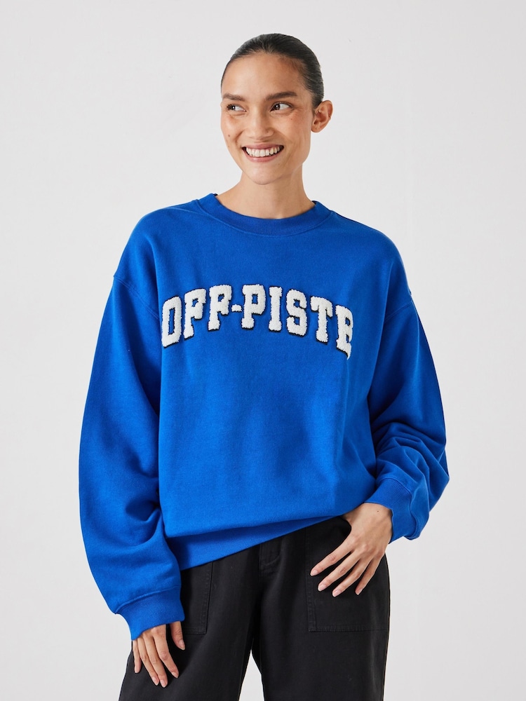 Hush Blue Off-Piste Towelling Graphic 100% Cotton Sweatshirt - Image 1 of 5