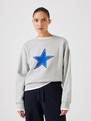 Hush Grey Brushed Star Relaxed 100% Cotton Sweatshirt - Image 1 of 5