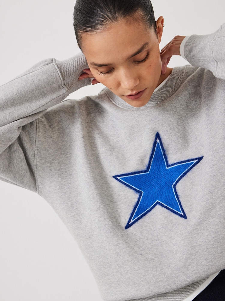 Hush Grey Brushed Star Relaxed 100% Cotton Sweatshirt - Image 4 of 5