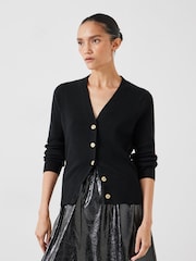 Hush Black Slim Ribbed V-Neck Cardigan - Image 1 of 5