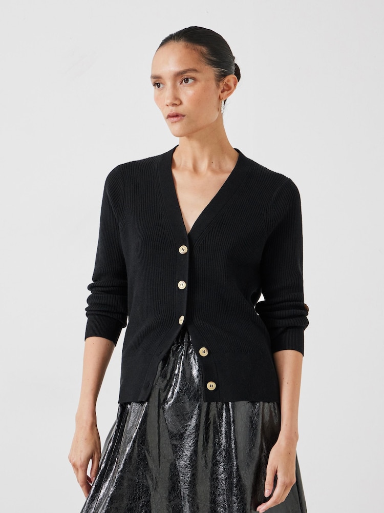 Hush Black Slim Ribbed V-Neck Cardigan - Image 1 of 5