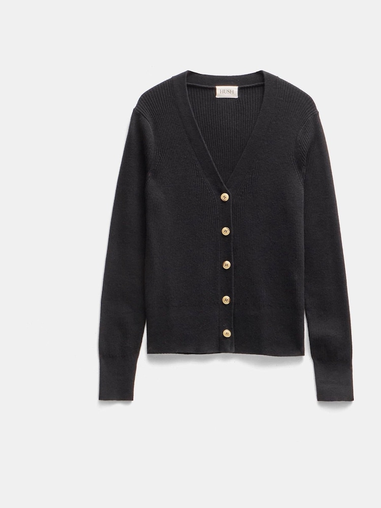 Hush Black Slim Ribbed V-Neck Cardigan - Image 5 of 5