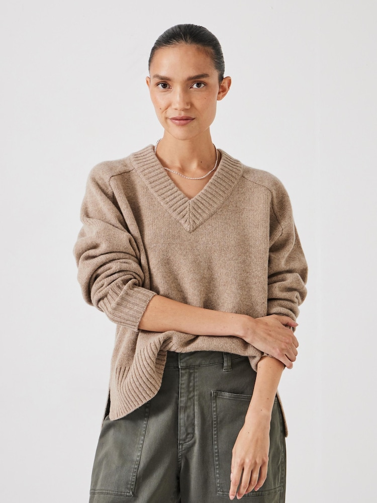Hush Natural Erica Merino Wool V-Neck Jumper - Image 1 of 5