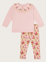 Monsoon Natural Baby Rosanna Floral Print Collar Sweatshirt and Leggings Set - Image 1 of 3