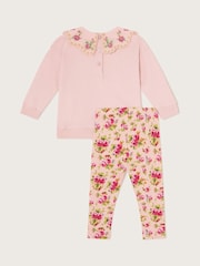 Monsoon Natural Baby Rosanna Floral Print Collar Sweatshirt and Leggings Set - Image 3 of 3