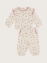 Monsoon Natural Newborn Print Floral Print Frilly Sweatshirt and Joggers Set - Image 1 of 3