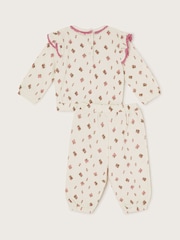 Monsoon Natural Newborn Print Floral Print Frilly Sweatshirt and Joggers Set - Image 2 of 3