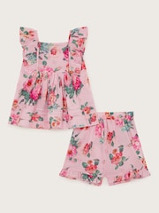 Monsoon Pink Baby Vintage Floral Pink 100% Cotton Top and Shorts Set - Image 1 of 3