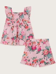 Monsoon Pink Baby Vintage Floral Pink 100% Cotton Top and Shorts Set - Image 2 of 3