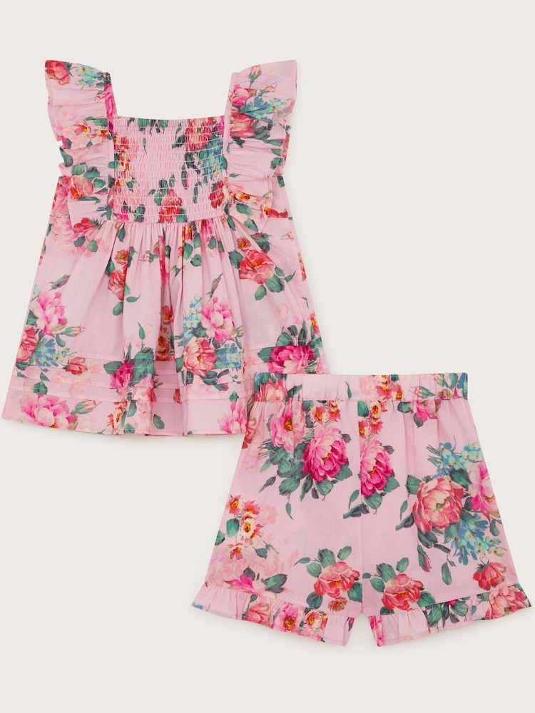 Monsoon Pink Baby Vintage Floral Pink 100% Cotton Top and Shorts Set - Image 2 of 3