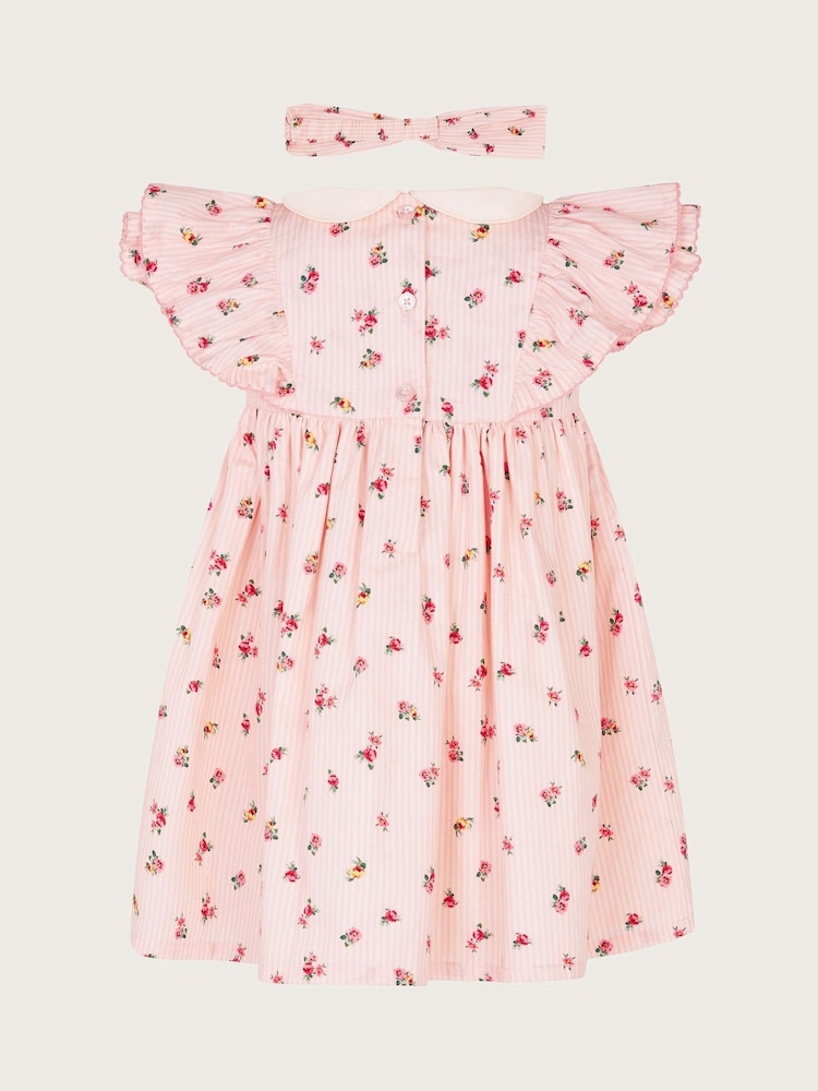 Monsoon Natural Baby Floral Print Stripe Dress and Headband Set - Image 2 of 3