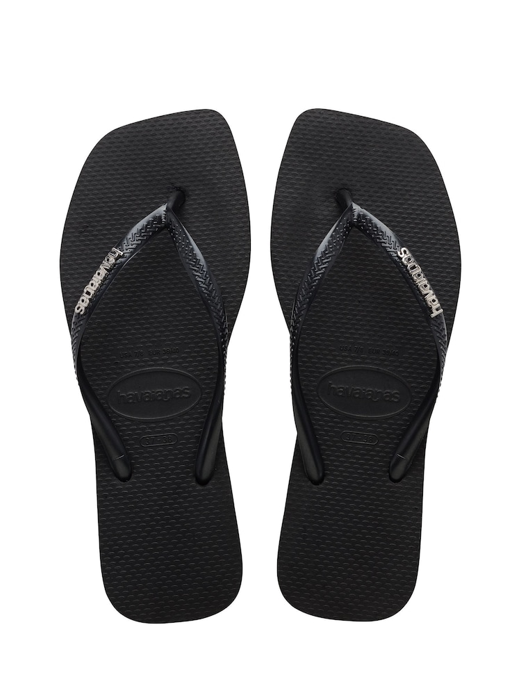 Havaianas Slim Square Logo Metallic Black Sandals - Image 1 of 10