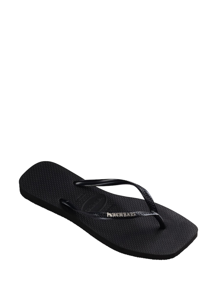 Havaianas Slim Square Logo Metallic Black Sandals - Image 2 of 10