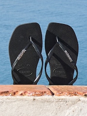 Havaianas Slim Square Logo Metallic Black Sandals - Image 9 of 10