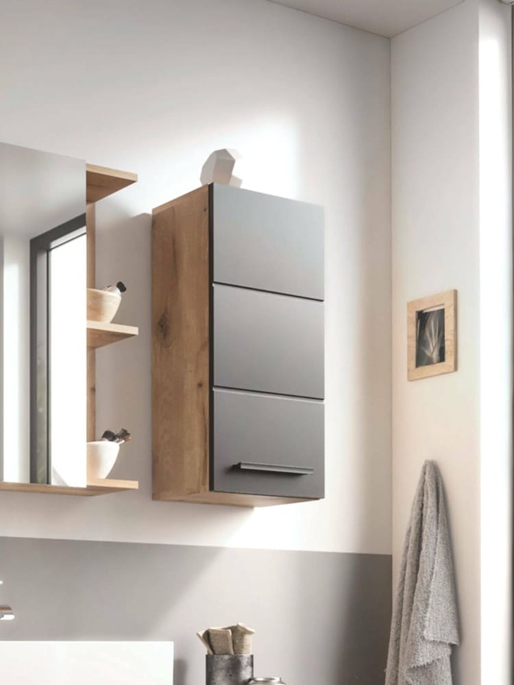 Julian Bowen Viking Oak Black Vista Wall Cabinet - Image 1 of 10