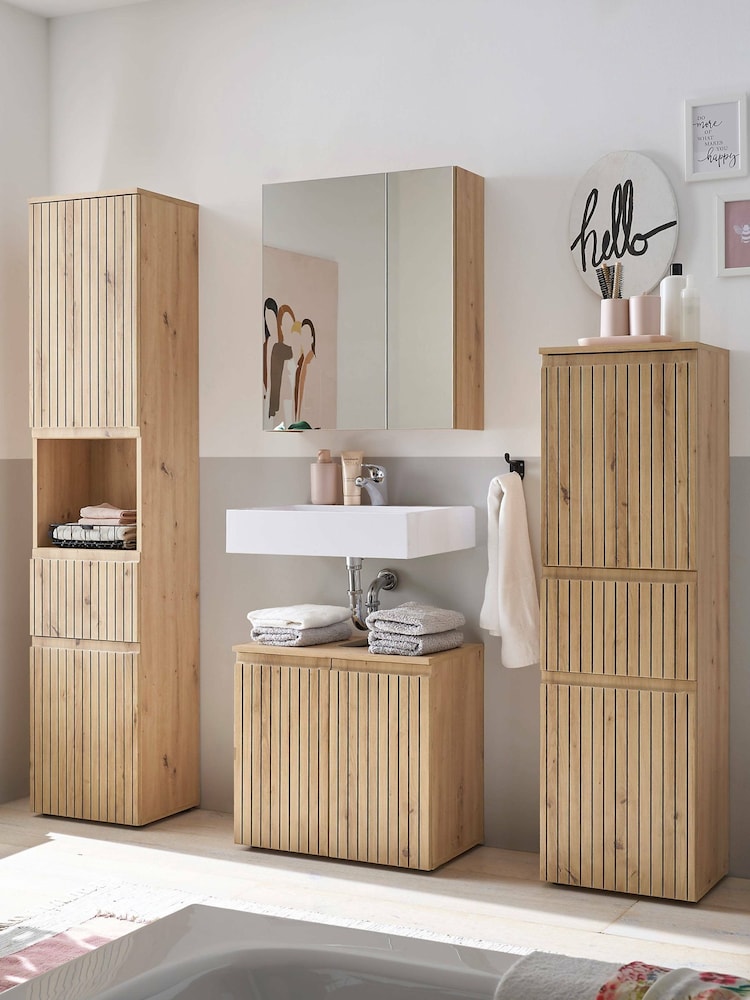 Julian Bowen Artisan Oak Austin Mirrored Cabinet - Image 13 of 13