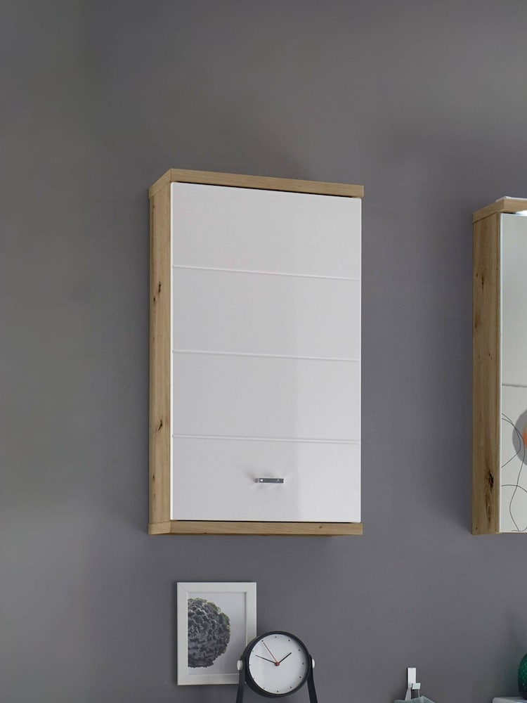 Julian Bowen Artisan Oak White Pool Wall Cabinet - Image 1 of 10