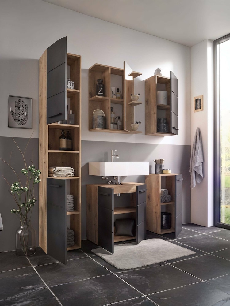 Julian Bowen Viking Oak Black Tall Vista Cabinet - Image 11 of 11