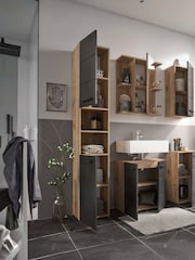 Julian Bowen Viking Oak Black Tall Vista Cabinet - Image 2 of 11