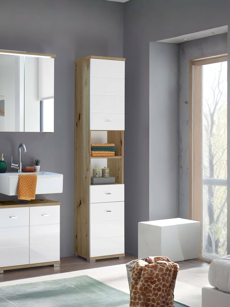 Julian Bowen Artisan Oak White Pool Tall Cabinet - Image 1 of 10