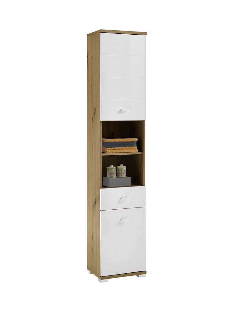 Julian Bowen Artisan Oak White Pool Tall Cabinet - Image 2 of 10