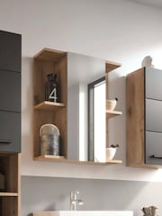 Julian Bowen Viking Oak Black Vista Mirror Cabinet - Image 1 of 10