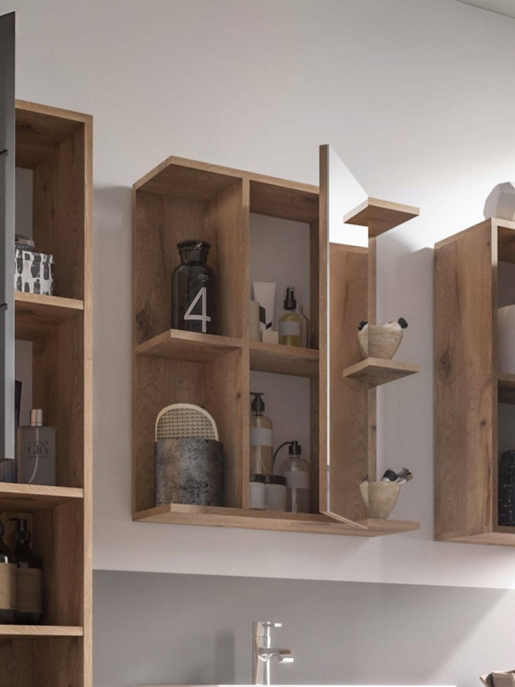 Julian Bowen Viking Oak Black Vista Mirror Cabinet - Image 2 of 10
