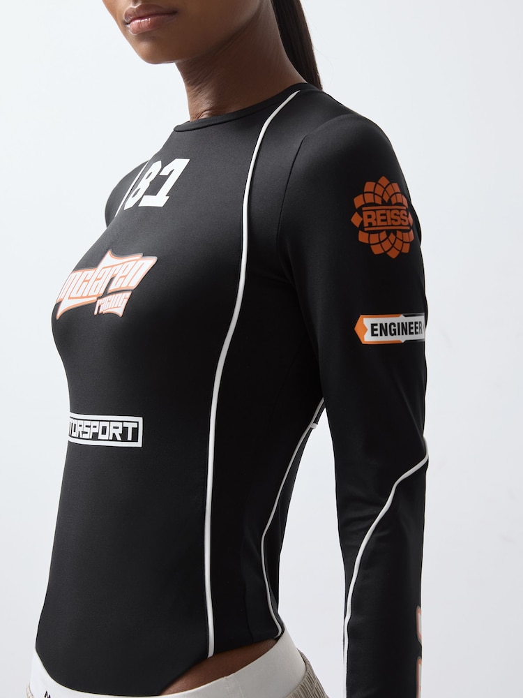 Reiss Black Bianca McLaren F1 Team Printed Race Bodysuit - Image 4 of 6