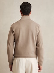 Reiss Taupe Brown Hale Leather-Placket Interlock Sweatshirt - Image 5 of 6